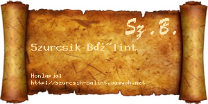 Szurcsik Bálint névjegykártya